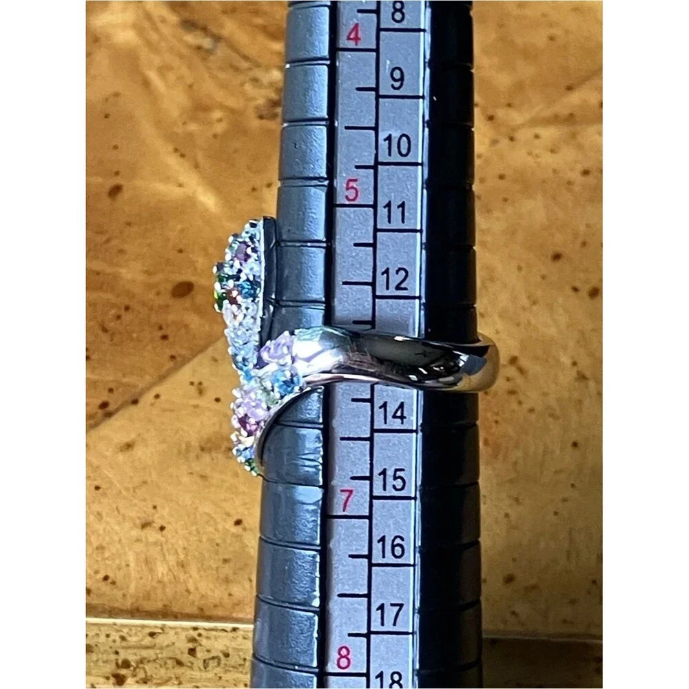 Natural Multi Gemstone Sterling Silver Snake Ring Size 6
